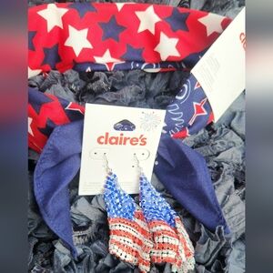 Claire's Red, White, and Blue Beaded Earrings With Hair Band/ bandana